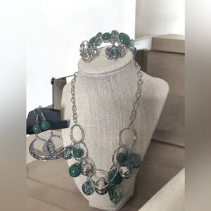 Full 5-pc Set Elegant Silver/Green Necklace Combo